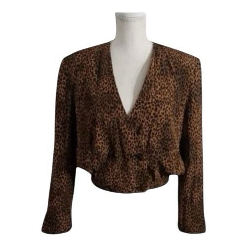 Jones New York Women Orange Black Leopard Jacket Size 6 Double Breasted Cropped